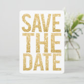 Wit & Goud Glitter Bewaar de Datum Typografie Kaart (Staand voorkant)
