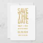 Wit & Goud Glitter Bewaar de Datum Typografie Kaart (Achterkant)
