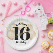 Wit Goud Glitter Bold Sweet 16 Verjaardagsballonne Papieren Bordje (Feest)