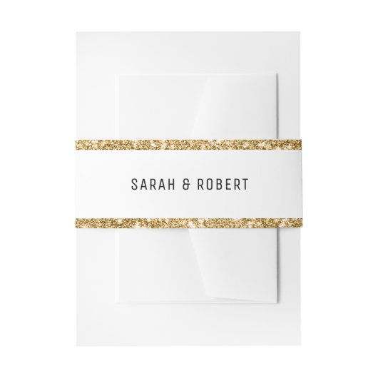 Wit & Goud Glitter Border Bruiloft Uitnodigingen Wikkel (Voorkant Voorbeeld)