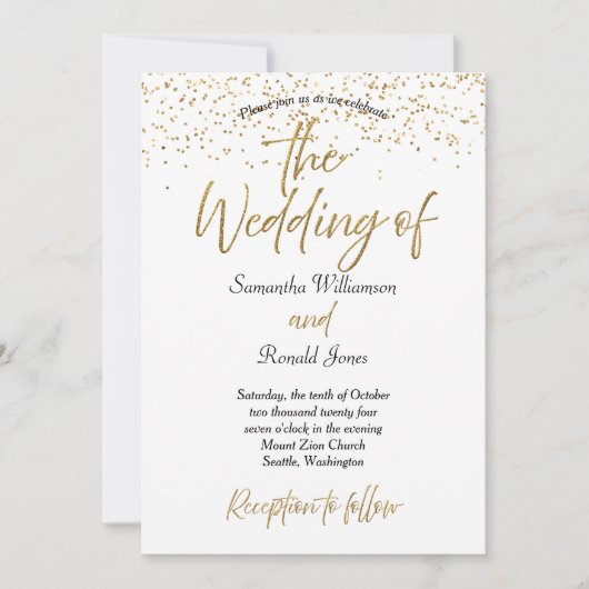 Wit & Goud Glitter Bruiloft Kaart (Voorkant)