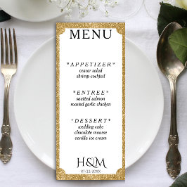 Wit & Goud Glitter Concave Bruiloft Receptie Menu