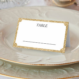 Wit & Goud Glitter Concave Bruiloft Receptie Plaatskaartje
