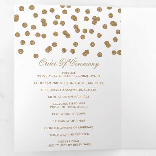Wit Goud Glitter Confetti Foto Bruiloft Drieluik Programma (Binnenzijde eerst)
