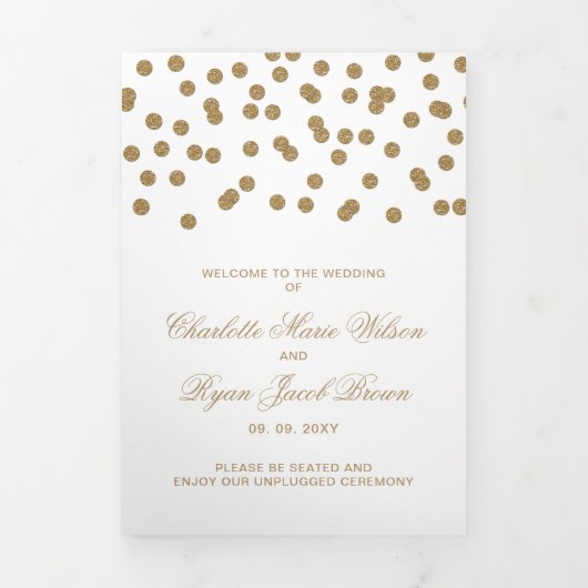 Wit Goud Glitter Confetti Foto Bruiloft Drieluik Programma (Cover)