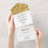 Wit Goud glitter confetti sparkle Bruiloft All In One Uitnodiging (Afscheurbaar)