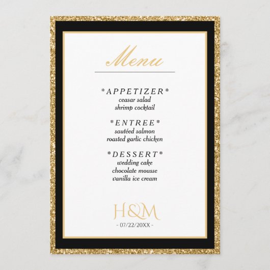 Wit & Goud Glitter Diner Bruiloft Receptie Menu (Voorkant)