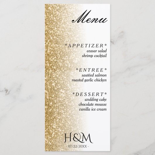 Wit & Goud Glitter Diner Bruiloft Receptie Menu (Voorkant)