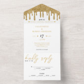 Wit & Goud Glitter Drip Bruiloft All In One Uitnodiging (Binnen)