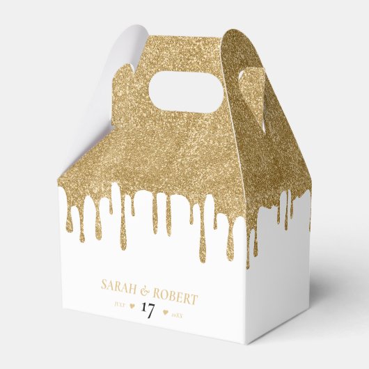Wit & Goud Glitter Drip Bruiloft Bedankdoosjes (Achterkant)