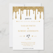 Wit & Goud Glitter Drip Bruiloft Kaart (Voorkant)