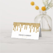 Wit & Goud Glitter Drip Bruiloft Receptie Plaatskaartje (Achterkant)