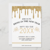 Wit & Goud Glitter Drip New Years Eve Party 2024 Kaart (Voorkant)