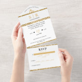 Wit & Goud Glitter Elegant Bruiloft All In One Uitnodiging (Afscheurbaar)