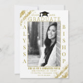 Wit Goud Glitter Foto Afstuderen Afstudeerfeest Kaart (Voorkant)