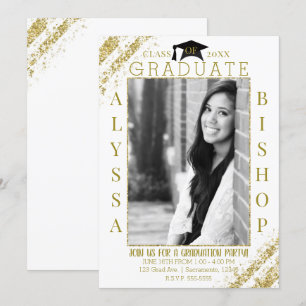 Wit Goud Glitter Foto Afstuderen Afstudeerfeest Kaart