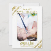 Wit & Goud Glitter Foto Save the Date Huwelijk Kaart (Voorkant)