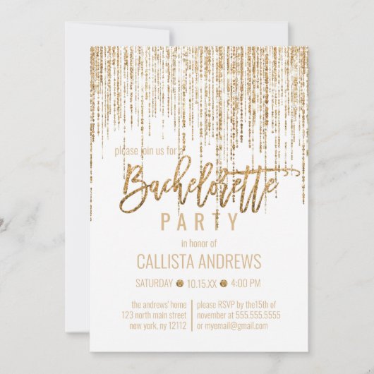 Wit Goud Glitter Fringe Gordijn Bachelorette Kaart (Voorkant)