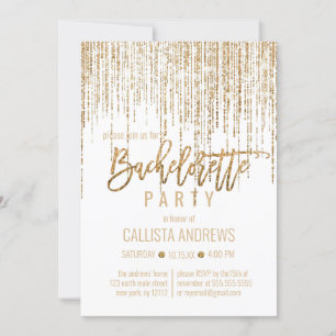 Wit Goud Glitter Fringe Gordijn Bachelorette Kaart