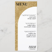 Wit & Goud Glitter Gebogen Boog Huwelijksreceptie Menu (Voorkant)