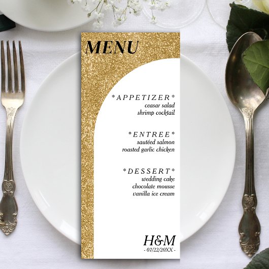 Wit & Goud Glitter Gebogen Boog Huwelijksreceptie Menu
