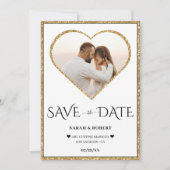 Wit & Goud Glitter Hart Foto Bruiloft Save The Date (Voorkant)