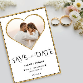 Wit & Goud Glitter Hart Foto Bruiloft Save The Date