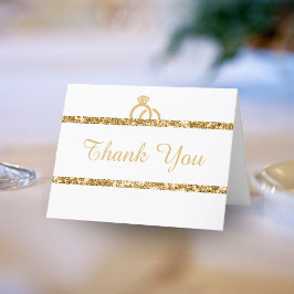 Wit & Goud Glitter Monogram Initiaal Bruiloft Bedankkaart