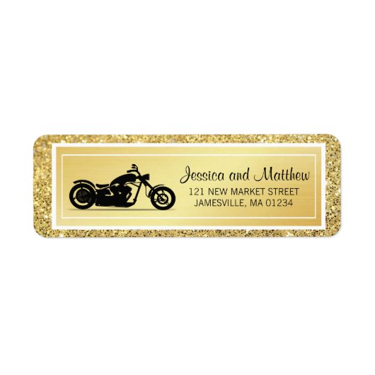Wit Goud Glitter Motorfiets Retouradres Label (Voorkant)