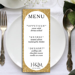 Wit & Goud Glitter Ovaal Bruiloft Receptie Menu