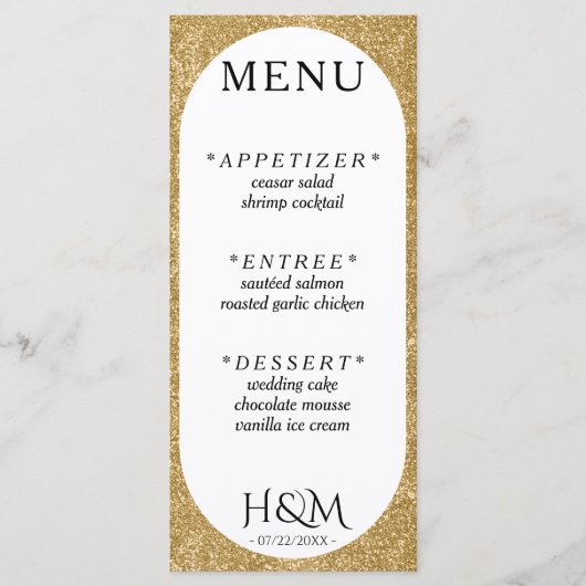 Wit & Goud Glitter Ovaal Bruiloft Receptie Menu (Voorkant)