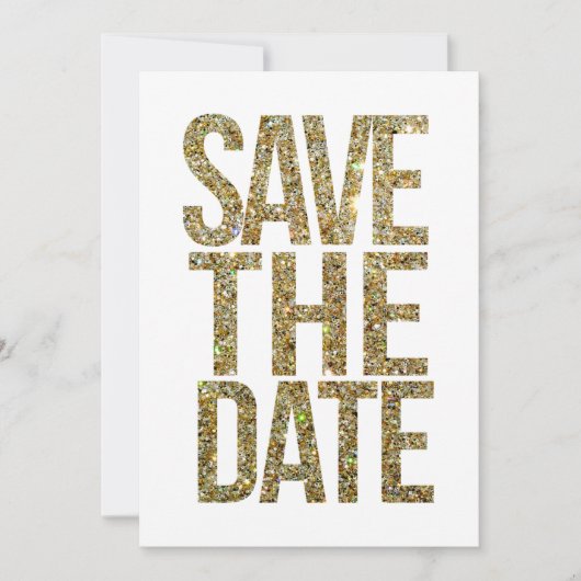 Wit & Goud Glitter Save the Date Typografie (Voorkant)