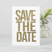 Wit & Goud Glitter Save the Date Typografie (Staand voorkant)