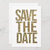 Wit & Goud Glitter Save the Date Typografie (Voorkant / Achterkant)