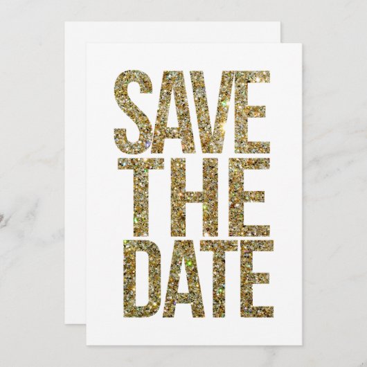 Wit & Goud Glitter Save the Date Typografie (Voorkant / Achterkant)