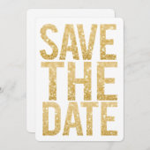Wit & Goud Glitter Save the Date Typografie Kaart (Voorkant / Achterkant)