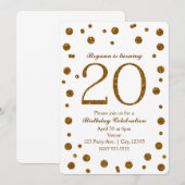 Wit & Goud Glitter Stippen 20e 20 Verjaardagsfeest Kaart (Voorkant / Achterkant)