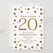 Wit & Goud Glitter Stippen 20e 20 Verjaardagsfeest Kaart (Voorkant)