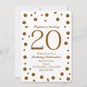 Wit & Goud Glitter Stippen 20e 20 Verjaardagsfeest Kaart