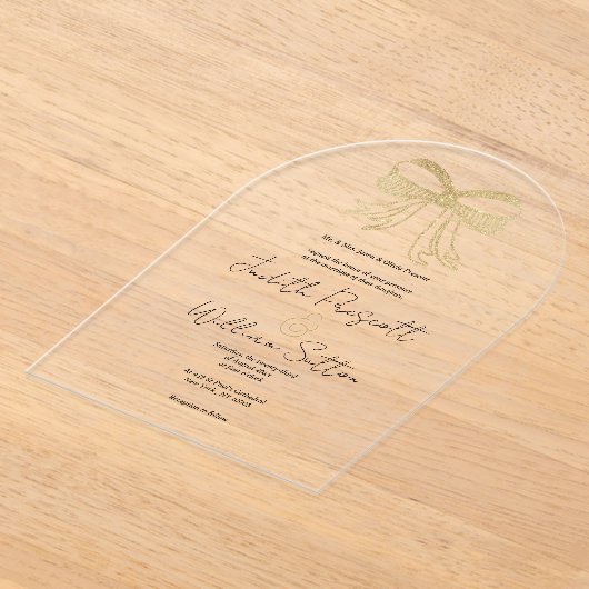 Wit goud glitter strik lint eenvoudig Trouwen Acryl Uitnodigingen (Laagn)