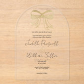 Wit goud glitter strik lint eenvoudig Trouwen Acryl Uitnodigingen (Voorkant)