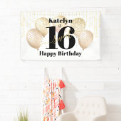 Wit Goud Glitter Sweet 16 Verjaardagsballonnen Vet Spandoek (Insitu)