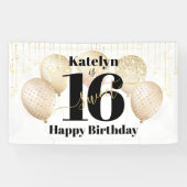 Wit Goud Glitter Sweet 16 Verjaardagsballonnen Vet Spandoek (Horizontaal)