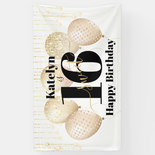 Wit Goud Glitter Sweet 16 Verjaardagsballonnen Vet Spandoek (Verticaal)