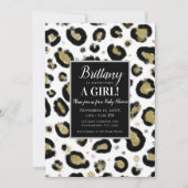 Wit Goud Glitter & Zwart Luipaard Baby shower Kaart (Voorkant)