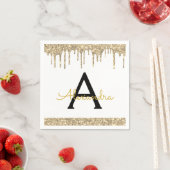 Wit Goud Glitter Zwart Monogram Verjaardag Servet (Insitu)