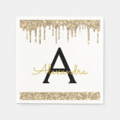 Wit Goud Glitter Zwart Monogram Verjaardag Servet (Voorkant)