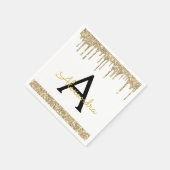Wit Goud Glitter Zwart Monogram Verjaardag Servet (Hoek)