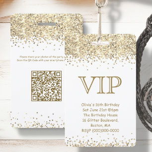 Wit & Goud Glitters   VIP Verjaardagsuitnodiging Badge