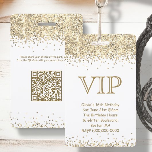 Wit & Goud Glitters | VIP Verjaardagsuitnodiging Badge